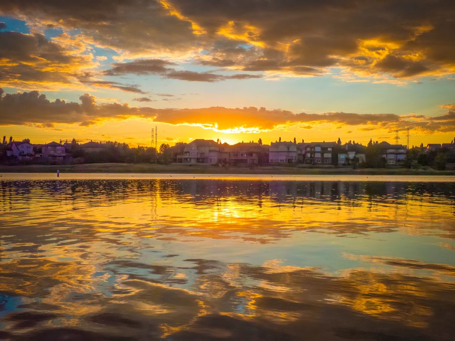 Sunset on lake.